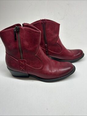Studio Paolo Burgundy Leather Ankle Booties with Side Zip